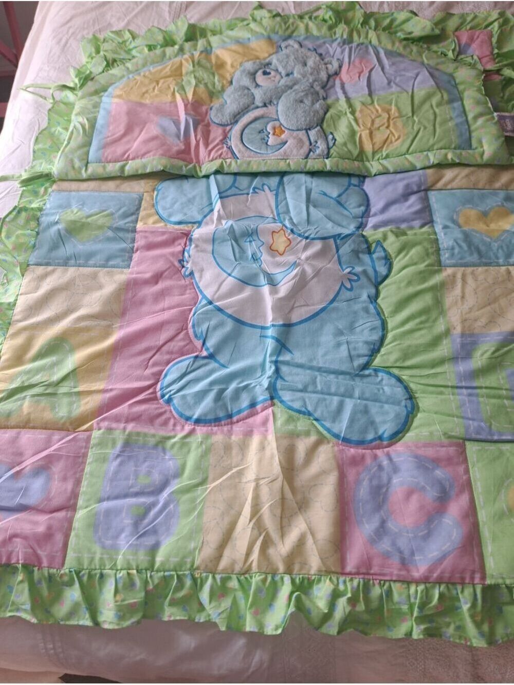 VTG Care Bears Pastel Patchwork reversible Comforter quilted pad nursery decor